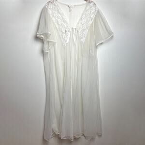 Vintage Sheer Chiffon Lace White Lingerie Robe Sz 22W 24W Coquette Ethereal